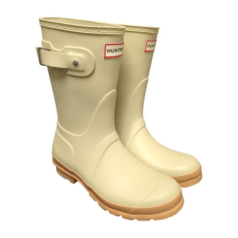 Hunter Cream and Tan Mid-Calf Rain Boots